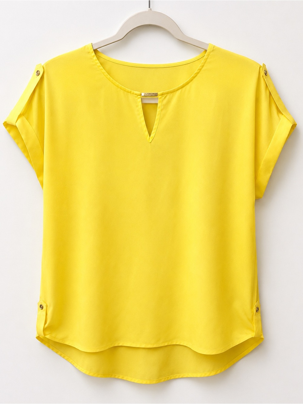 Calvin Klein Bright Yellow Short Sleeve Keyhole Blouse